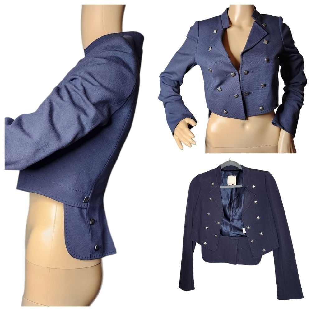 Rebecca Taylor ponte tuxedo navy studded blazer.